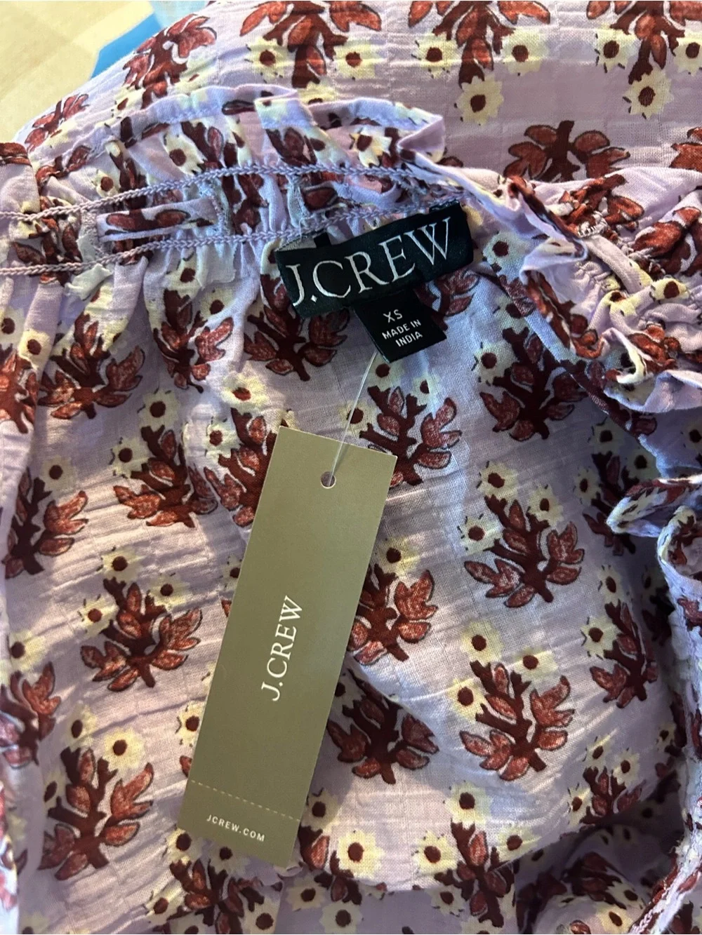 NWT J. Crew Ruffle-trim Button-up Top Block Print Sleeveless Lavender XS Bow